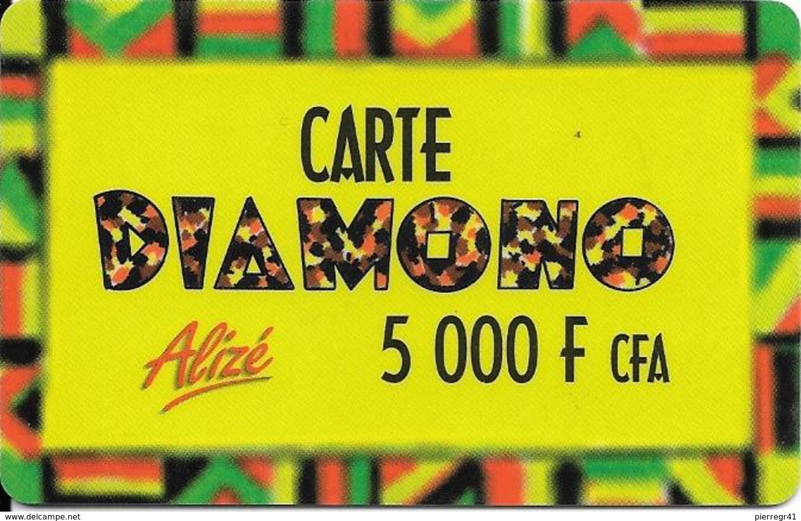 CARTE-PREPAYEE-SENEGAL-ALIZE-5000F CFA-DIAMONO-Epaisse-V°N° Série Au Centre En Bas-Pt N° Lasers-TBE - Sénégal