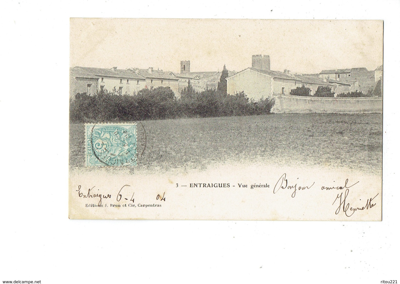 Cpa - 84 - Entraigues - Vue Générale - Edit Brun N°3 - 1904 - Entraigue Sur Sorgue