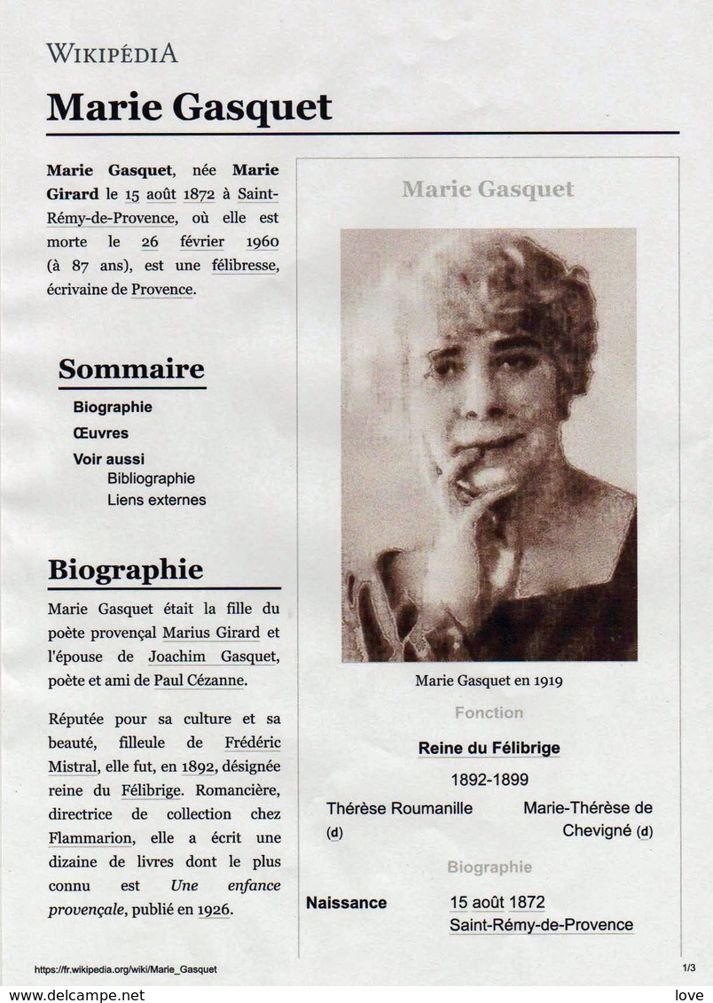 St. REMY DE PROVENCE: Plan TOP Sur Marie Gasquet (1892/1960)reine Du Félibrige. - Saint-Remy-de-Provence