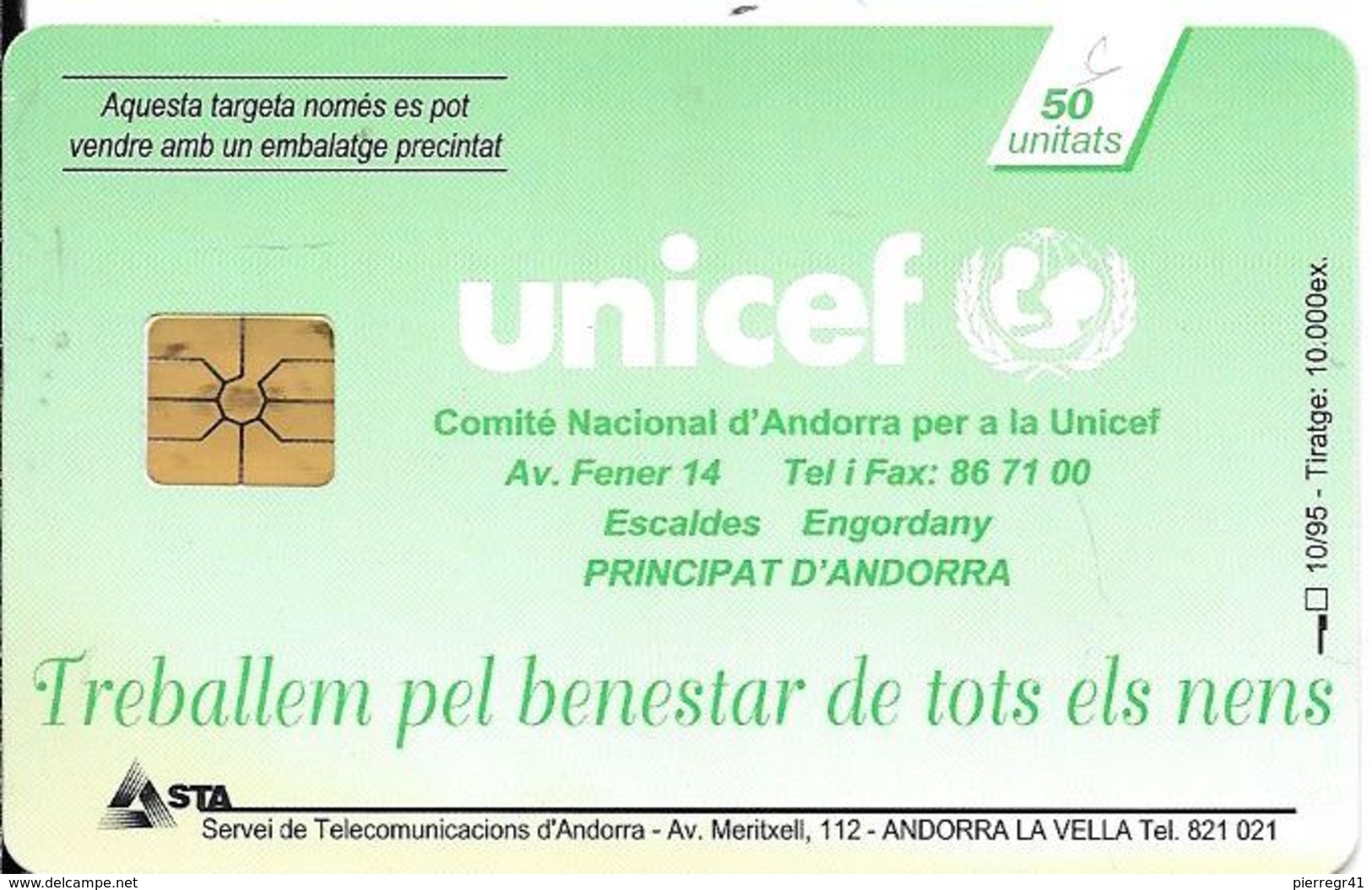 CARTE-PUCE-ANDORRE-50U-AND32-GemA-Fond Puce Noire-UNICEF-T BE-Reste 6U - Andorra