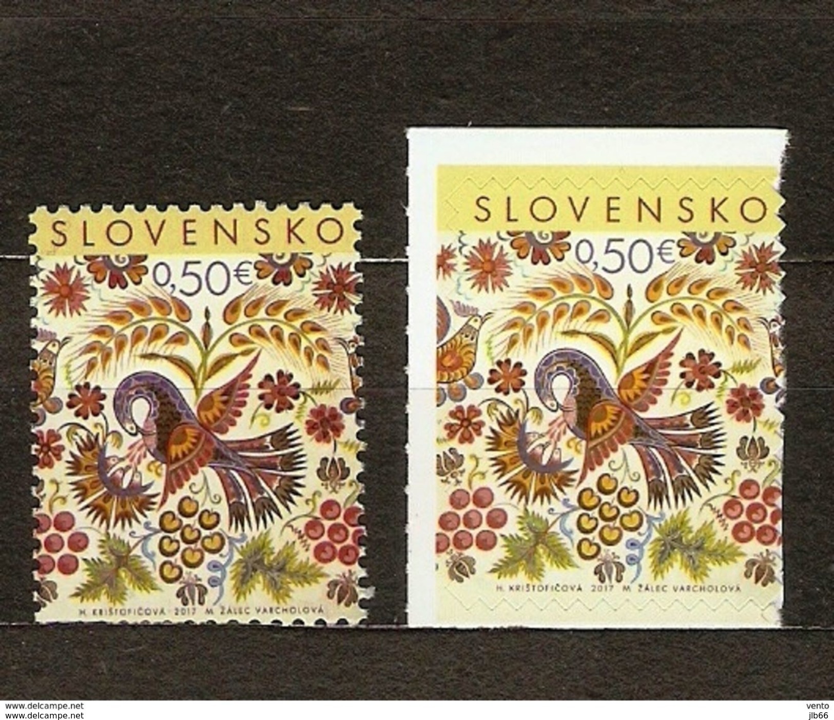 Slovaquie 2017 PAQUES Les 2 Timbres Dentelé Et Non Dentelé Auto Adhésif Peinture Tradfitionnelle De VAJNORY - Unused Stamps