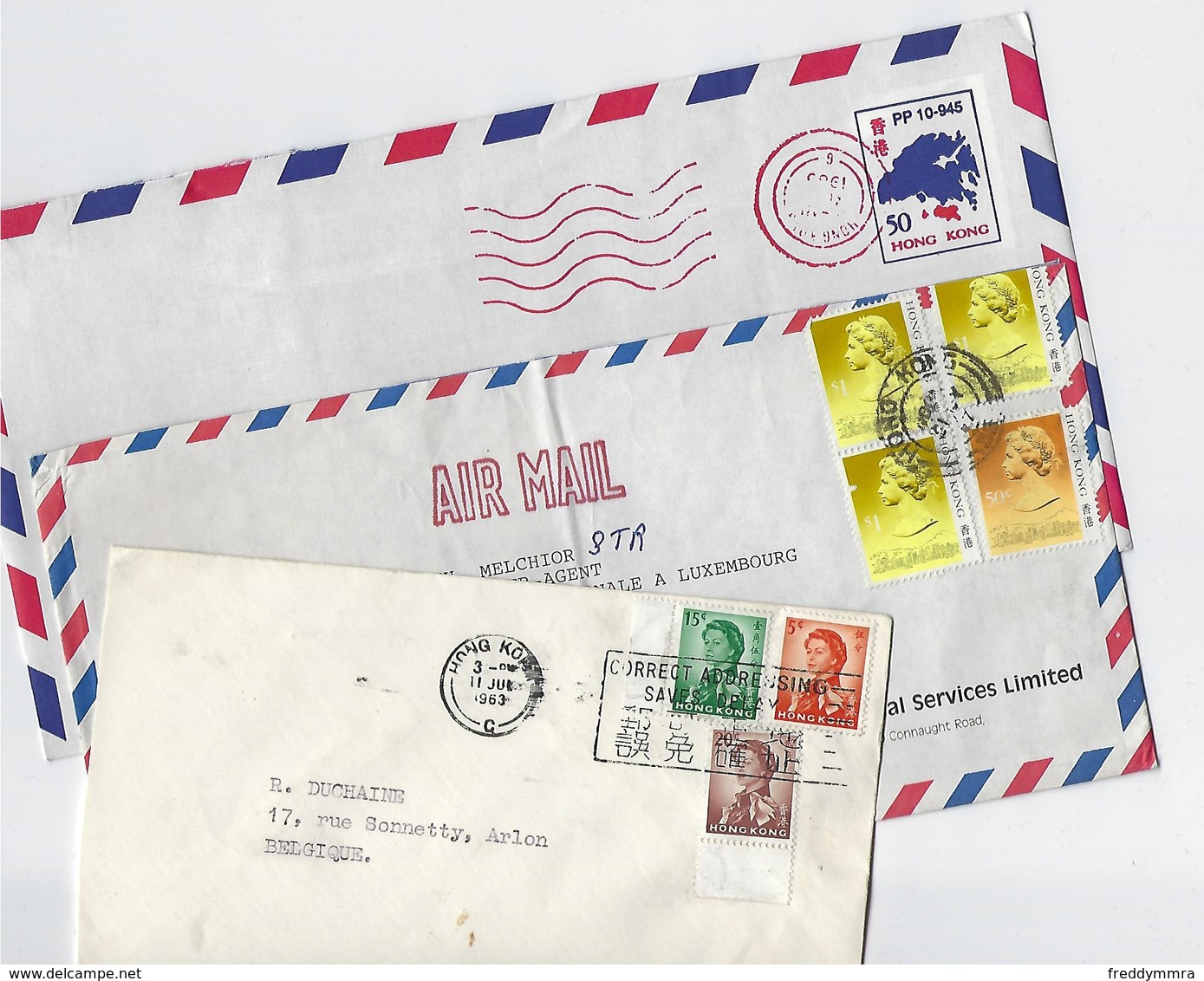 Hong Kong: 3 Lettres Pour La Belgique - Lettres & Documents