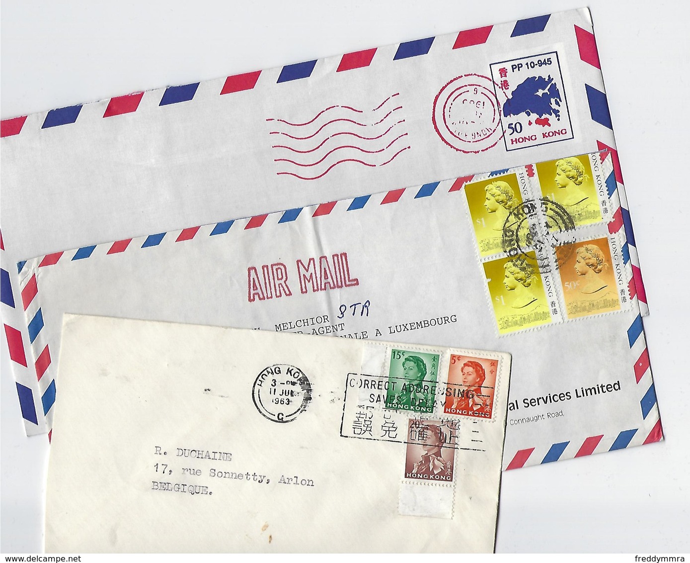 Hong Kong: 3 Lettres Pour La Belgique - Covers & Documents