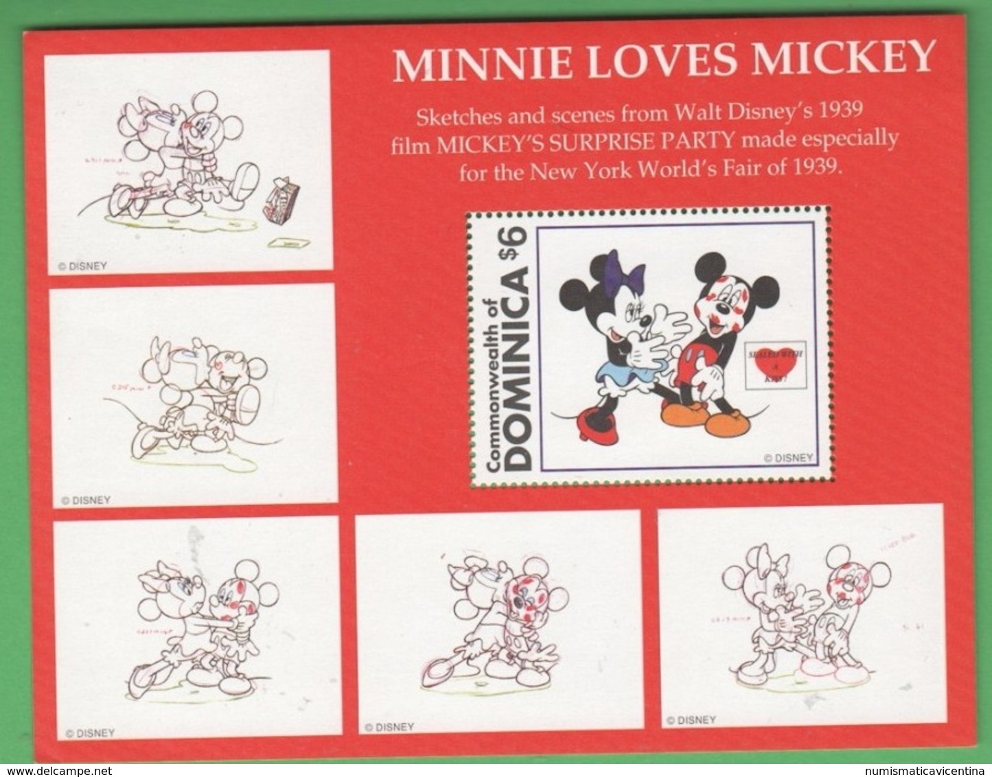 Disney Minnie Loves Mickey   DOMINICA Sealed With A Kiss Series 6 $ SHEET MNH - Disney