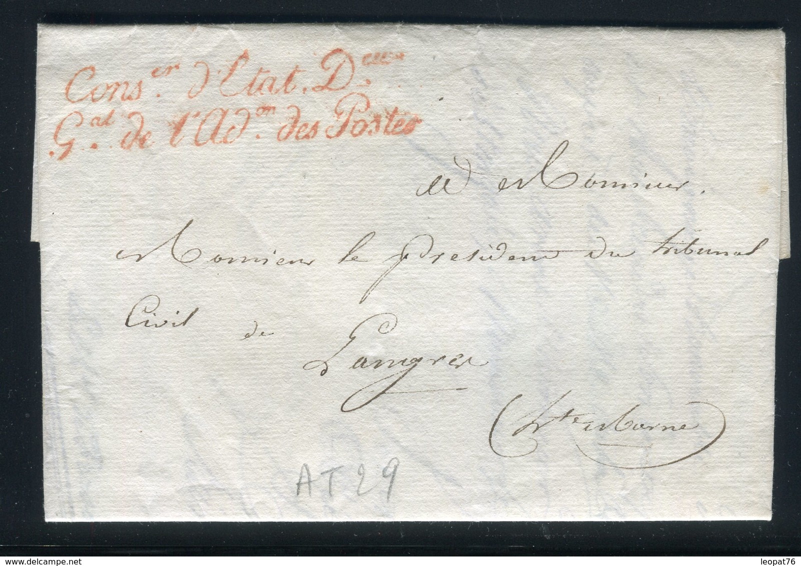 Griffe " Cons.er D'Etat Dire. G.al De L'Ad. Des Postes " Sur Lettre Avec Texte En 1821 ( Achat De Chambord ) - Réf AT 29 - 1801-1848: Precursors XIX