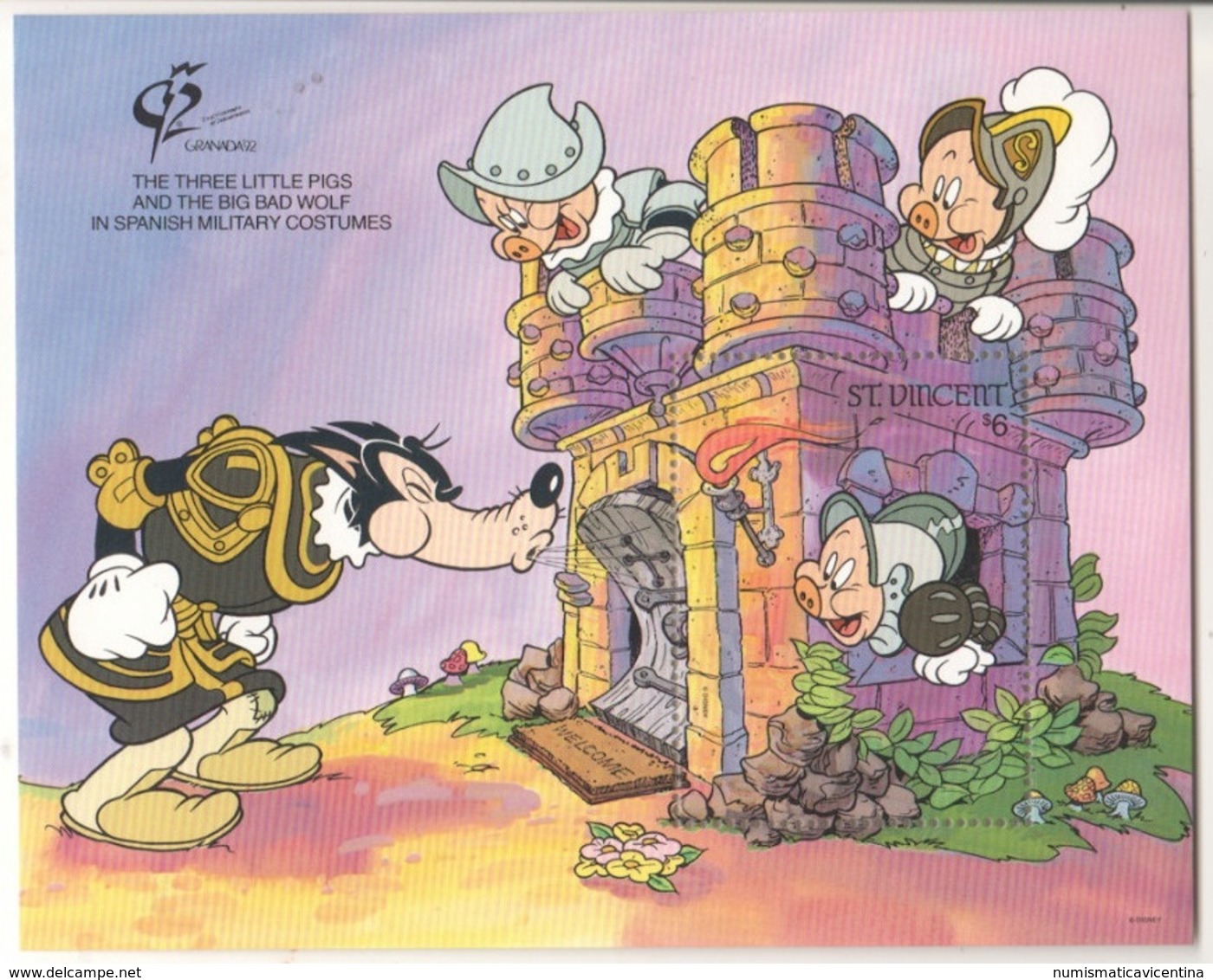 Disney Saint Vincent Three Little Pigs Series $6 SHEET MNH Tre Porcellini - Disney