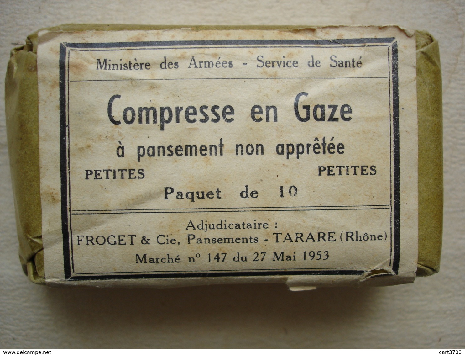 Militaria Guerre Indochine 1953 PAQUET DE 10 Petites COMPRESSES En Gaze Ministère Des Armées Service De Santé - Equipement