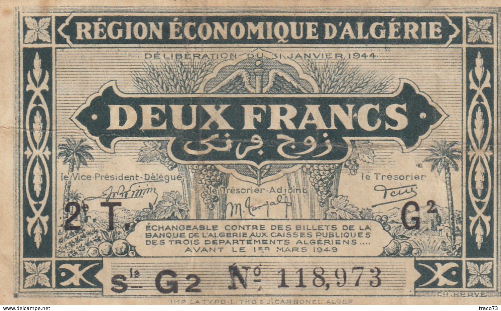 ALGERIA /  2 Francs _ 1944 - Algerien