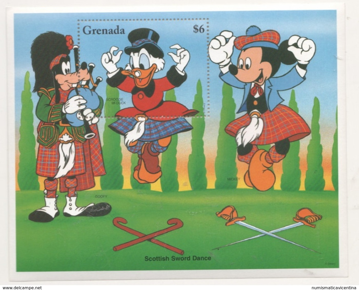 Pluto Topolino Zio Paperone Disney Grenada 6$ Scottish Dance Series SHEET MNH - Disney