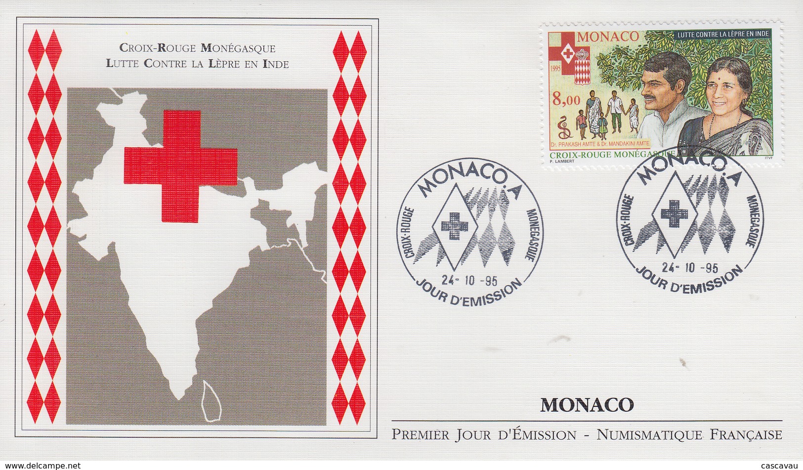 Enveloppe  FDC  1er  Jour   MONACO   CROIX  ROUGE   Lutte  Contre   La  Lépre  En  Inde   1995 - FDC