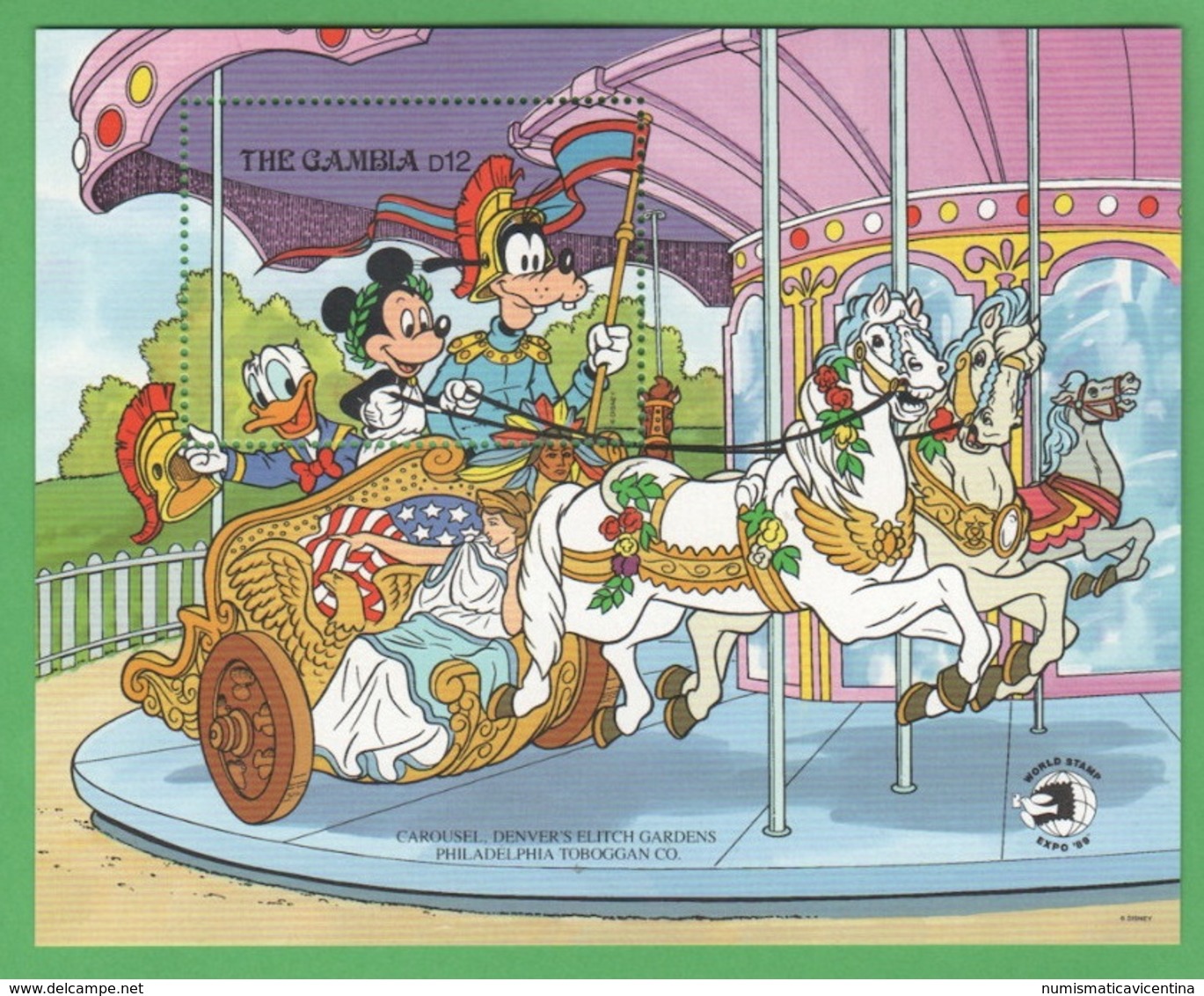 Paperino Topolino Pluto In Giostra Disney Gambia Mickey Philadelphia Carousel  SHEET MNH - Disney