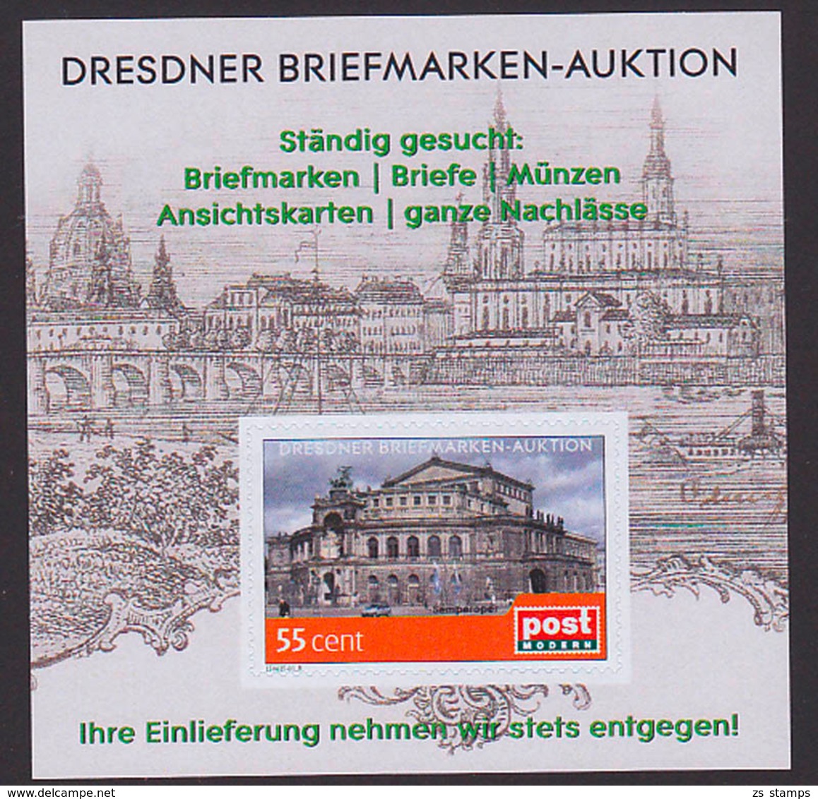 Dresden Semperoper Oper Musik Block Mit Wunschbriefmarke ** Privatpost PM, Frauenkirche,  Katholische Hofkirche, Elbe - Eglises Et Cathédrales