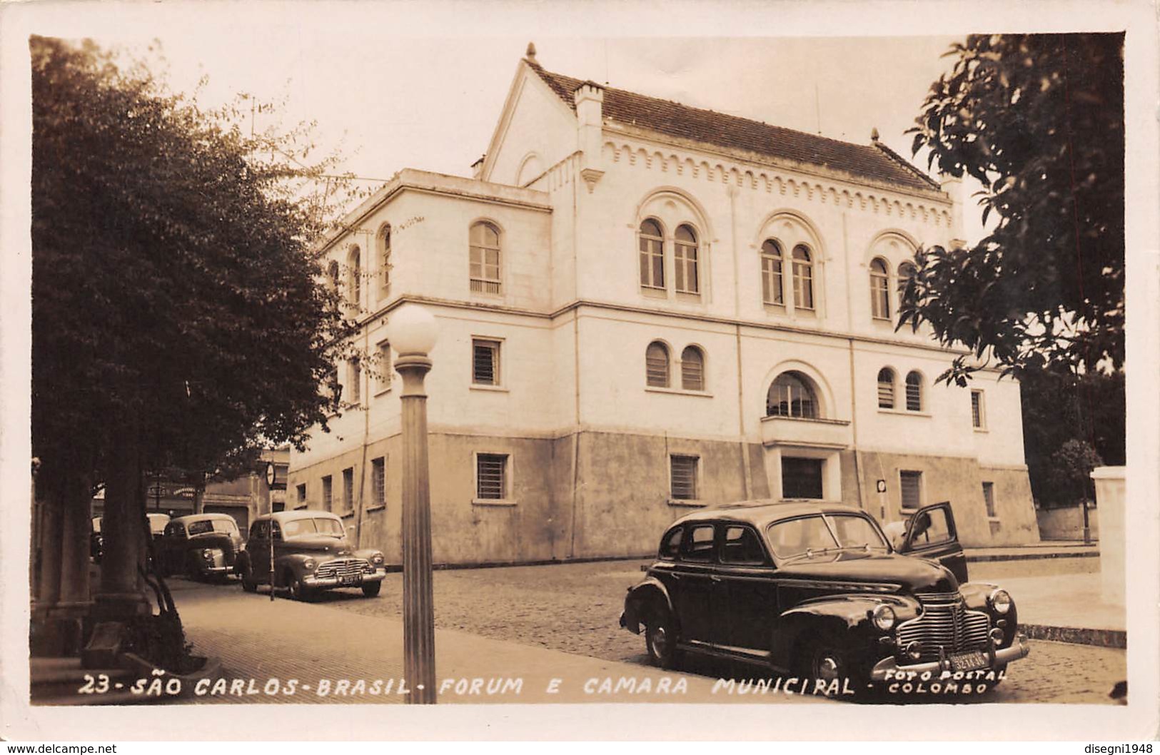 M08398 " SO CARLOS-BRASIL-FORUM E CAMARA MUNICIPAL " AUTO '50- CARTOLINA  ORIG.  SPED. 1955 - São Paulo