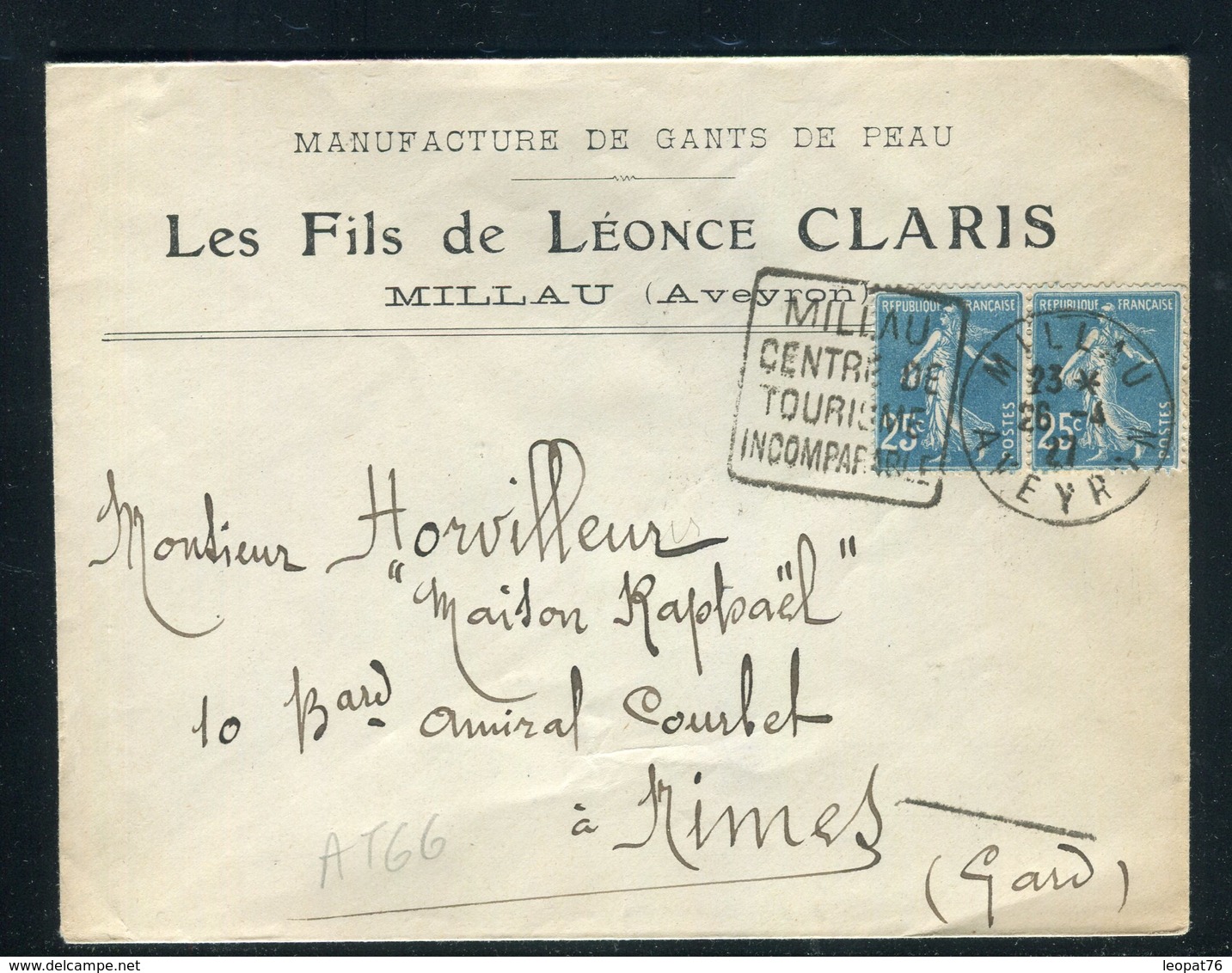 Enveloppe Commerciale De Millau Pour Nîmes En 1927, Affranchissement Semeuse En Paire - Réf AT 66 - 1921-1960: Modern Period