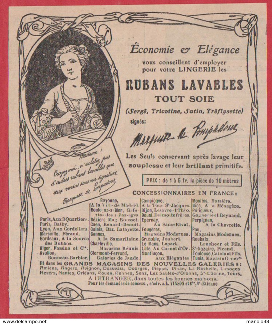 Rubans Lavables Tout Soie. Ruban. Marquise De Pompadour. 1911. - Publicités