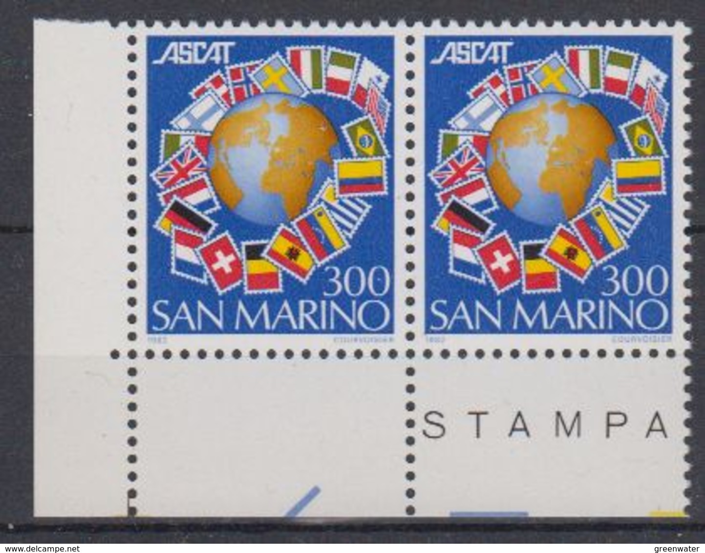 San Marino 1982 Ascat (Flags) 1v (pair, Corner) ** Mnh (43948) - Ongebruikt