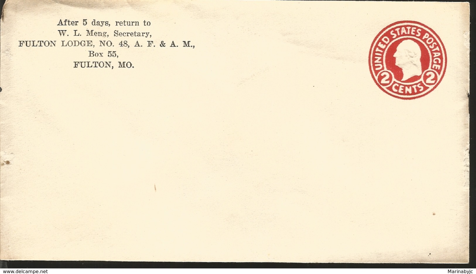 J) 1974 UNITED STATES, LINCOLN, POSTAL STATIONARY, FULTON LODGE N°48 AF&AM, FDC - Andere & Zonder Classificatie