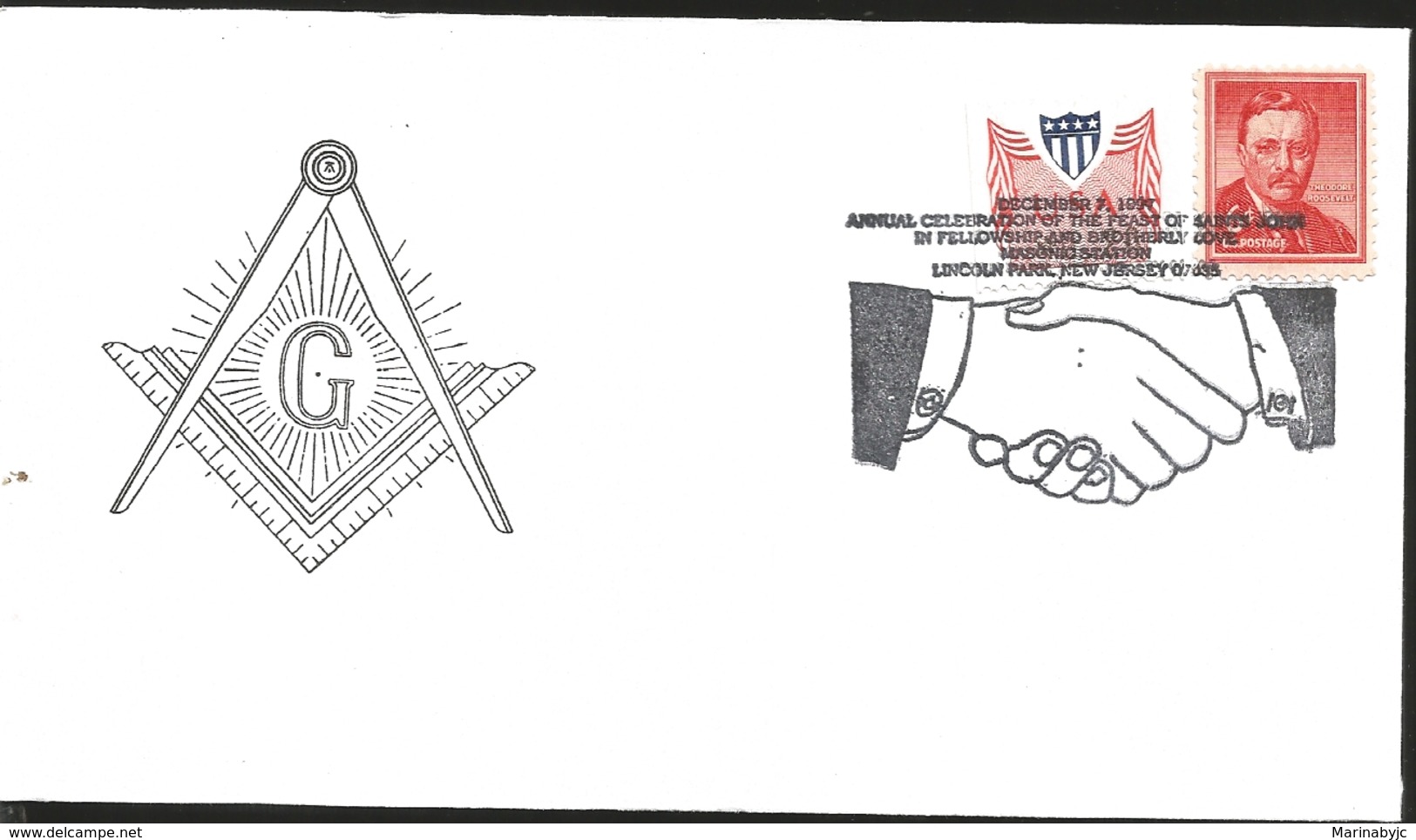 J) 1977 UNITED STATES, MASONIC GRAND LODGE SYMBOL, HANDS, FLAG, MULTIPLE STAMPS, FDC - Other & Unclassified