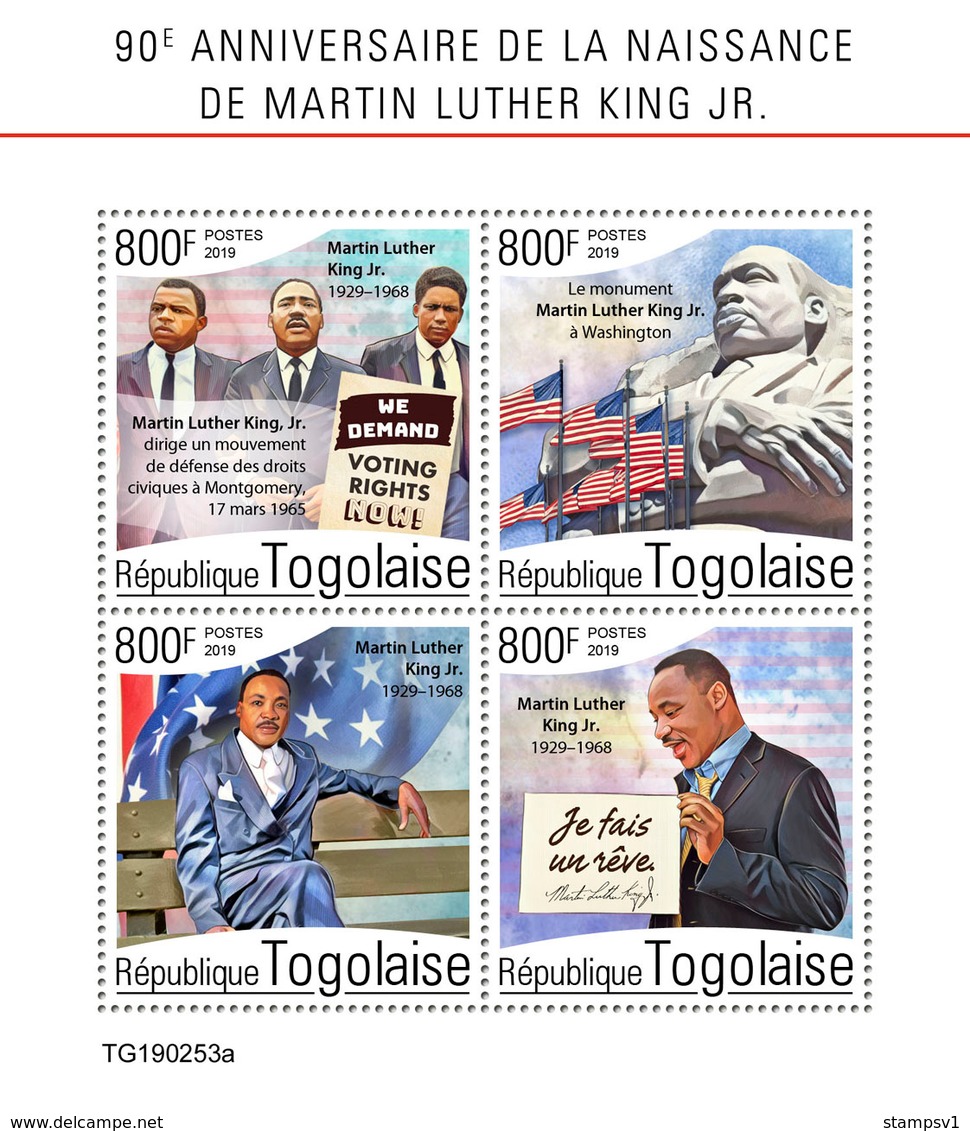 Togo. 2019 90th Anniversary Of Martin Luther King Jr. (0253a)   OFFICIAL ISSUE - Martin Luther King