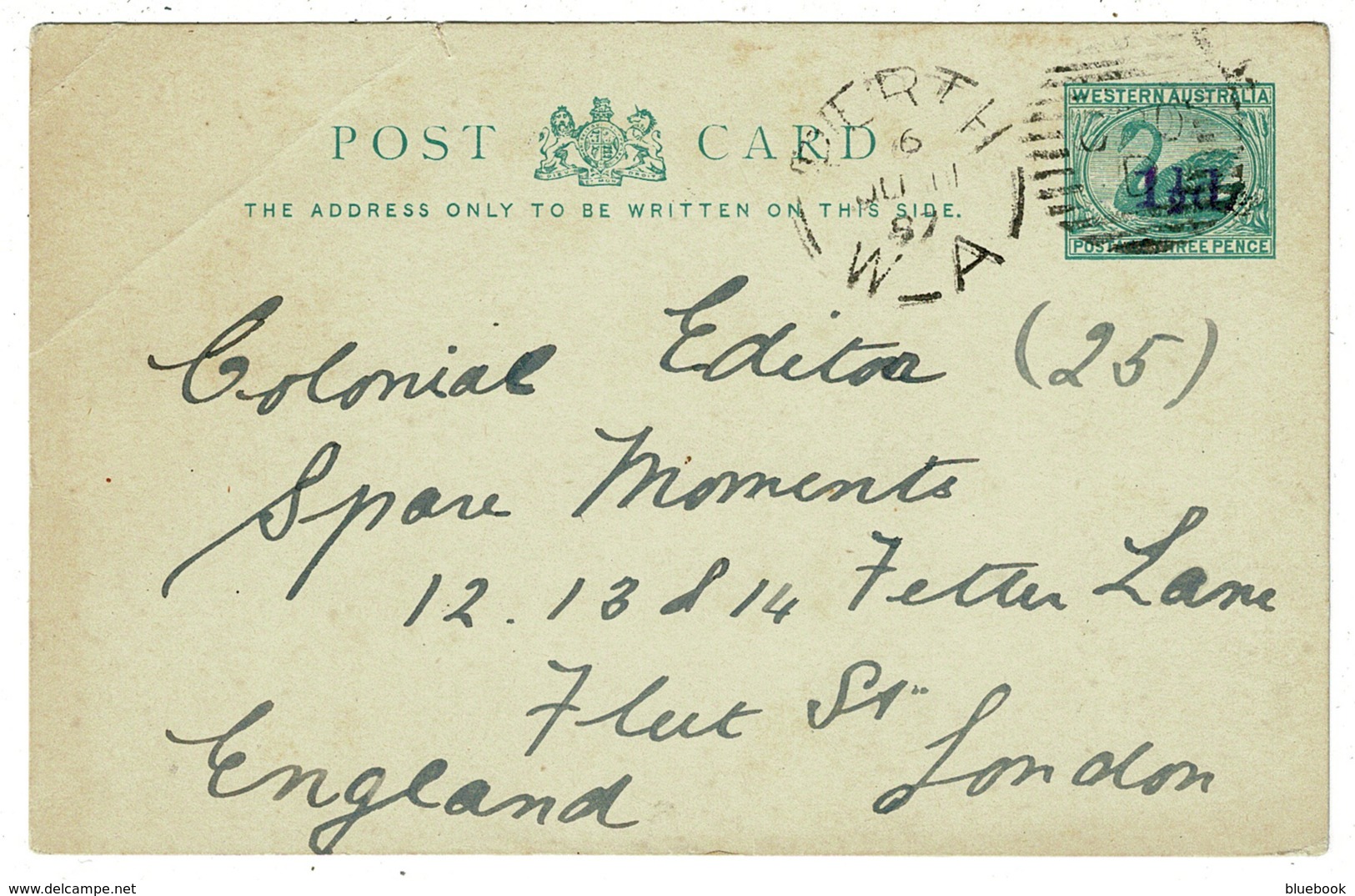 Ref 1311 - Scarce 1897 Western Australia Overprinted Postal Statioenery Card To UK - H&G 5 - Covers & Documents