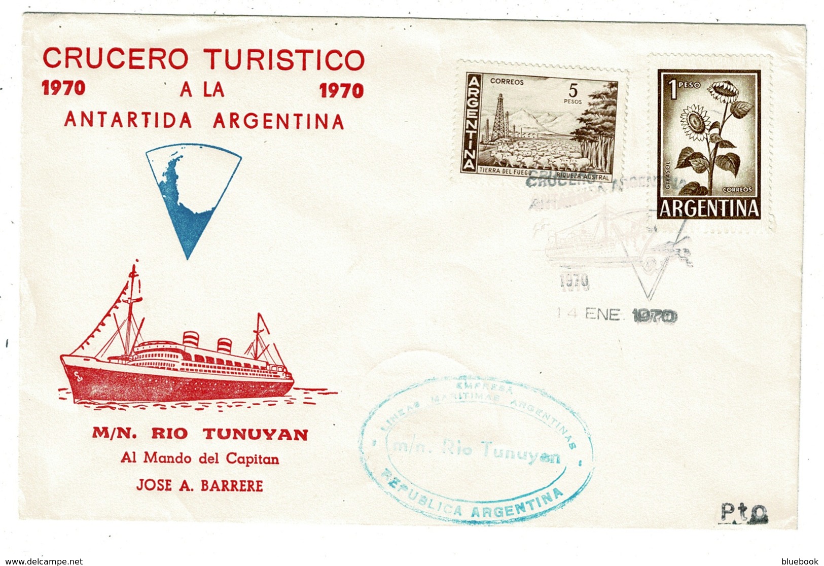 Ref 1311 - 1970 Argentina Maritime Cover - M/N Rio Tunuyan Antarctic Cruise - Cachet - Covers & Documents