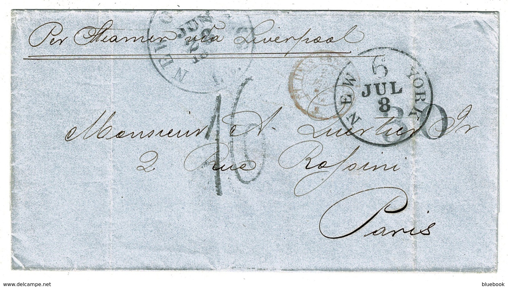 Ref 1311 - 1857 USA Cover - New Orleans To Paris Via New York & Liverpool - Some Great Marks - Postal History