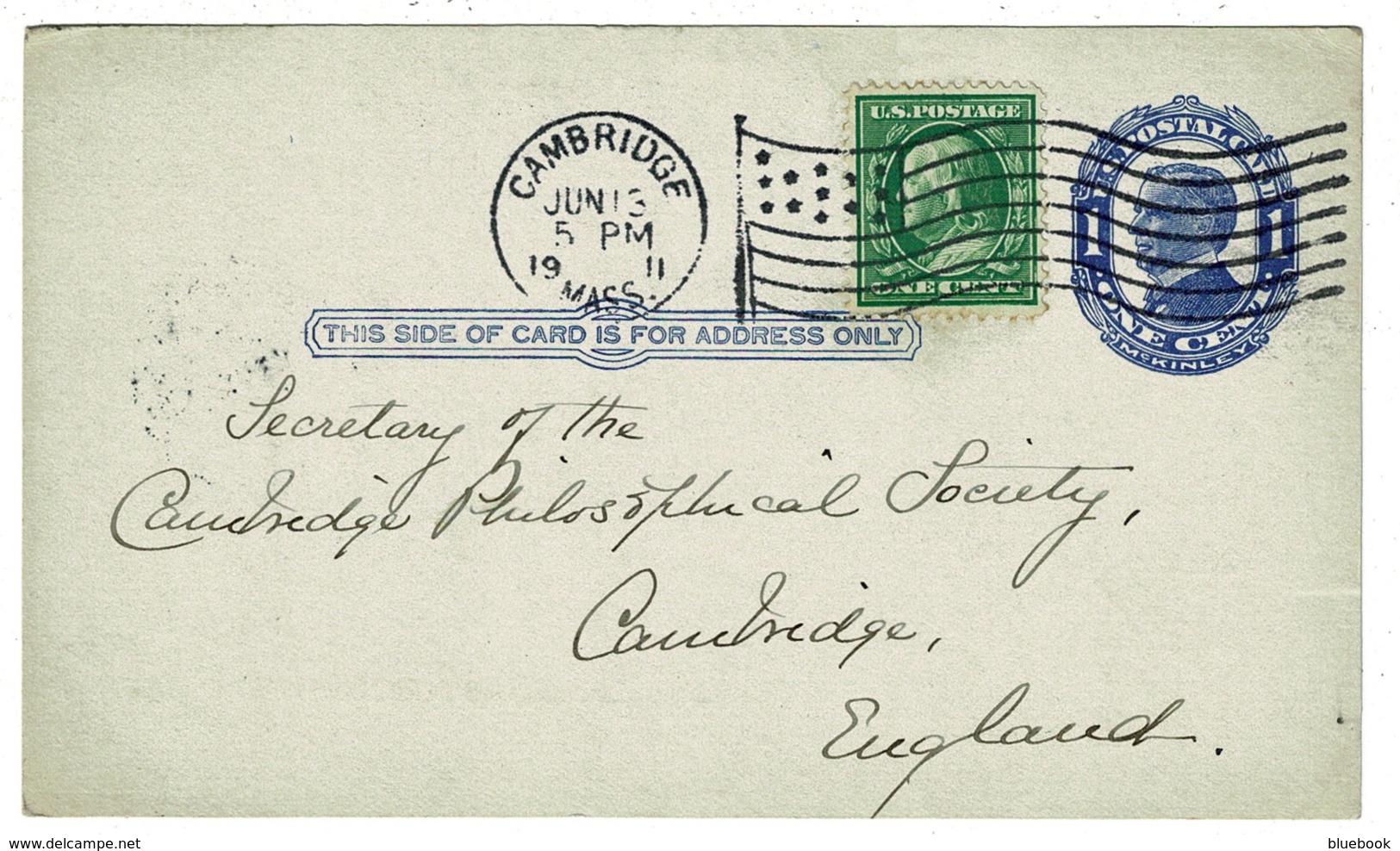 Ref 1311 - 1911 USA Uprated Postal Stationery Card Cambridge Observatory To Cambridge UK - 1901-20