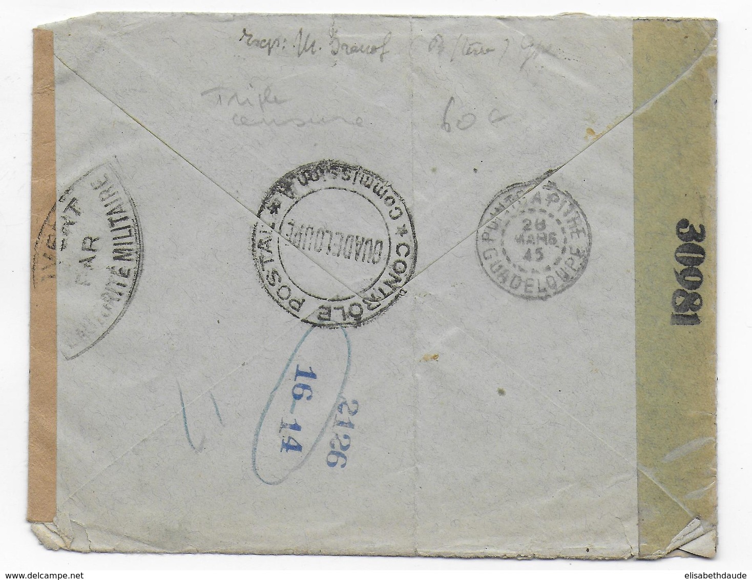 GUADELOUPE - 1945 - ENVELOPPE De BASSE TERRE Avec 3 SUPERBES CENSURES => CHATEAUROUX - Covers & Documents