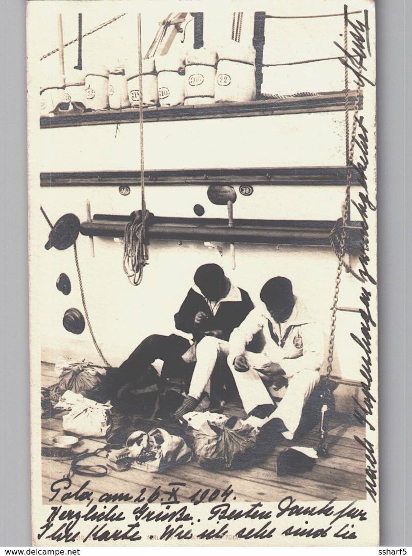 Pola Pula Real Photo Seamen At Work Sent 1904 - Croatie