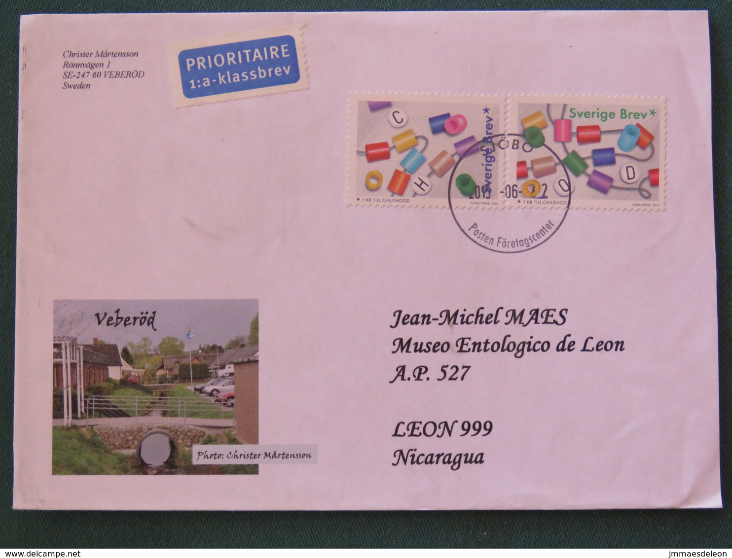 Sweden 2015 Cover To Nicaragua - Toys - Flower Tuberculosis Christmas Label On Back - Lettres & Documents