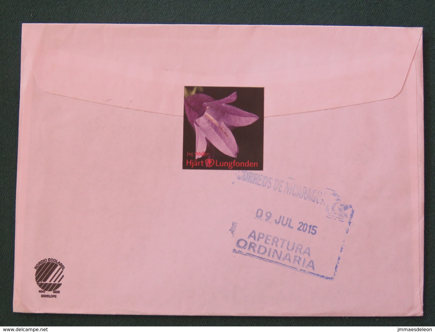 Sweden 2015 Cover To Nicaragua - Toys - Flower Tuberculosis Christmas Label On Back - Covers & Documents