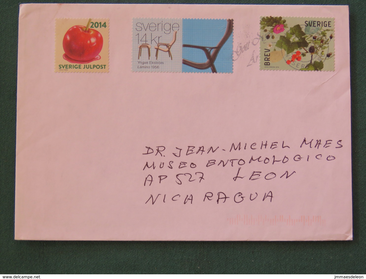 Sweden 2015 Cover To Nicaragua - Flowers - Furniture - Chair - Sugar Apple Dessert Christmas Label - Cartas & Documentos