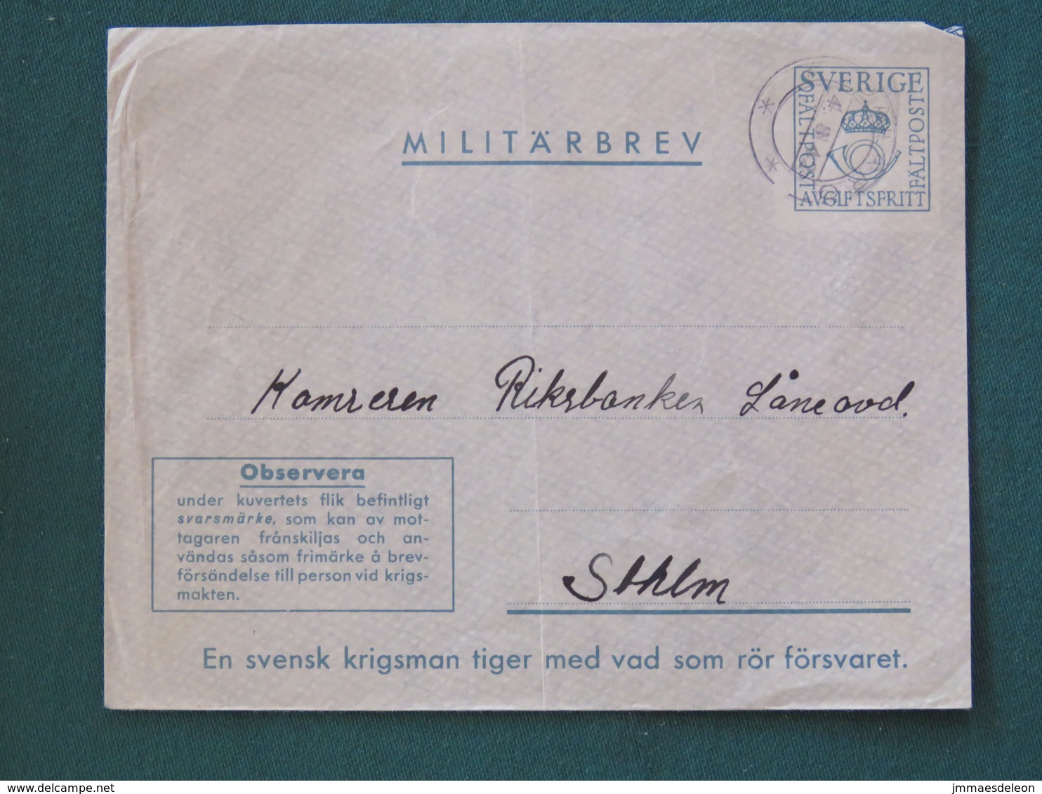 Sweden 1942 Military Army Cover Perhaps Sent From Germany - Militaires