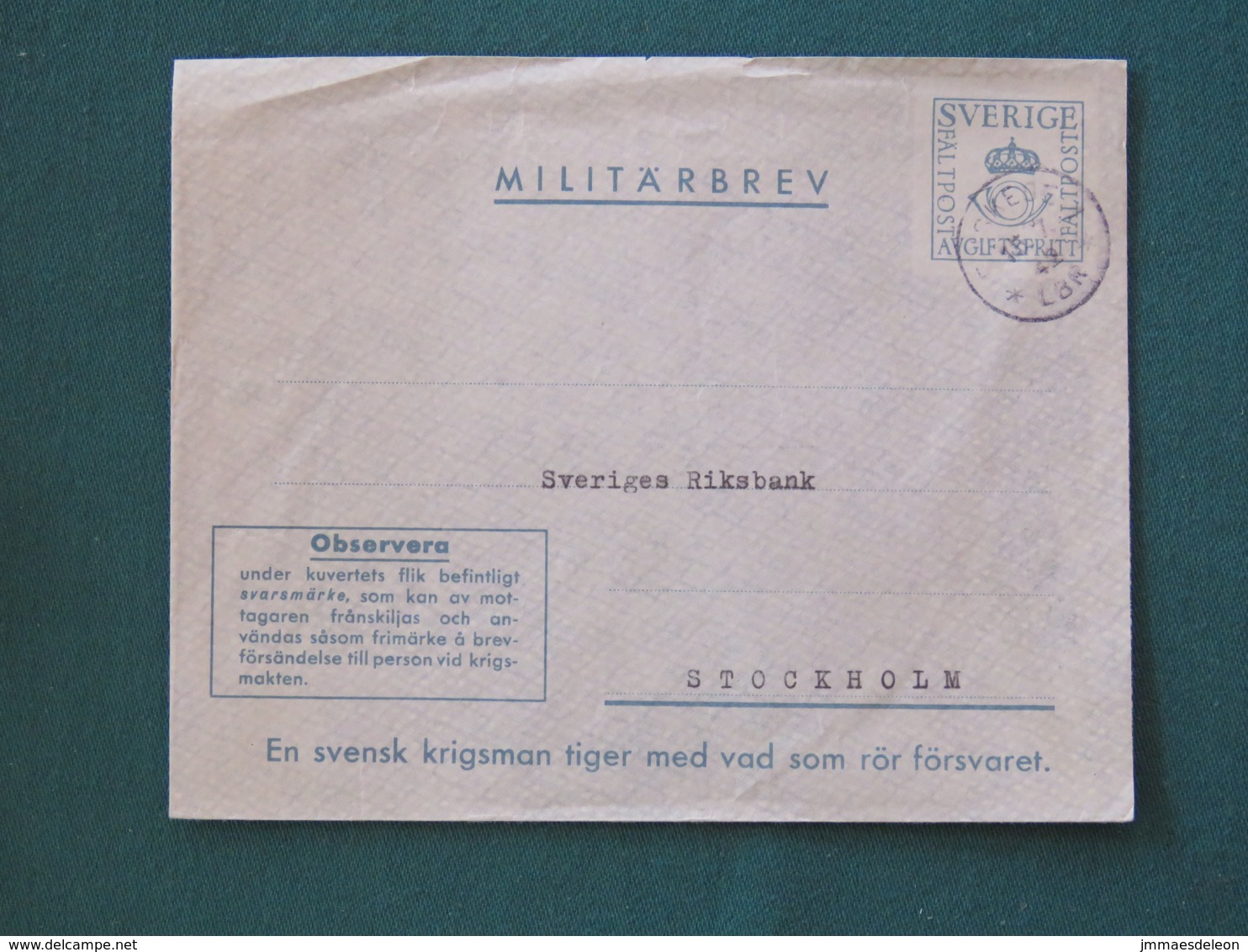 Sweden 1942 Military Army Cover Perhaps Sent From Germany - Military