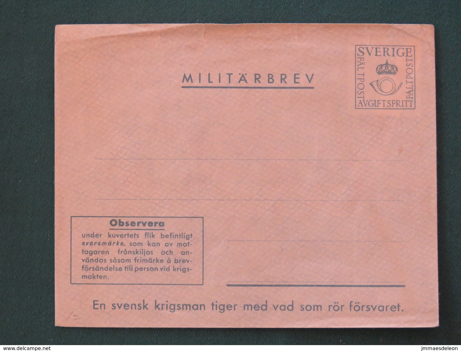 Sweden 1942 Military Army Unused Cover - Militares