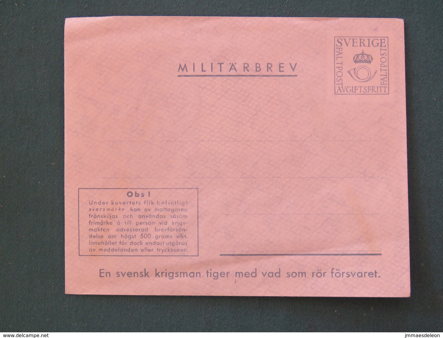 Sweden 1943 Military Army Unused Cover - Militaire Zegels