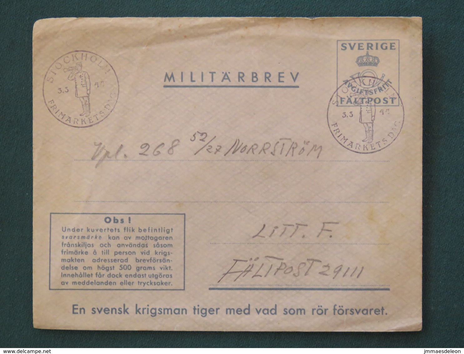 Sweden 1944 FDC Military Army Cover Perhaps Sent From Germany - Militaires
