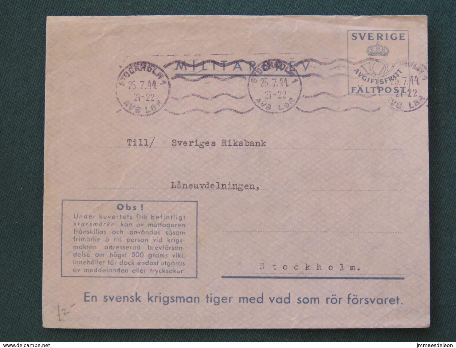 Sweden 1944 FDC Military Army Cover Perhaps Sent From Germany - Military