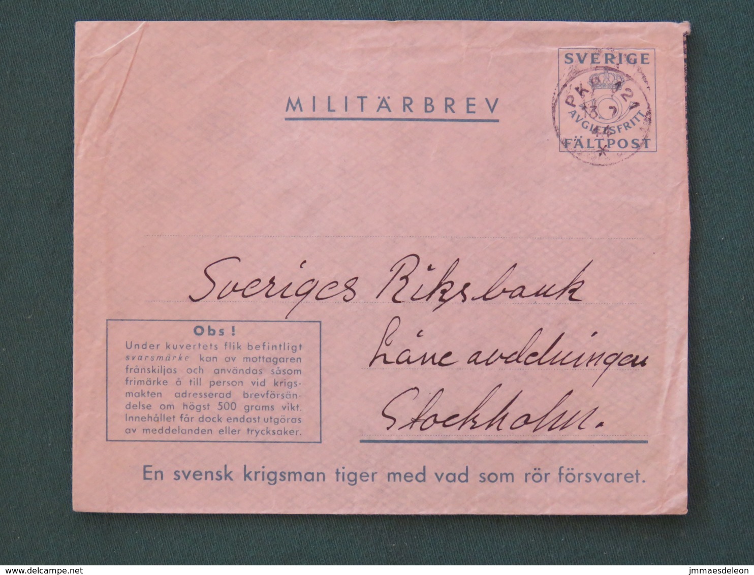 Sweden 1944 FDC Military Army Cover Perhaps Sent From Germany - Militaires