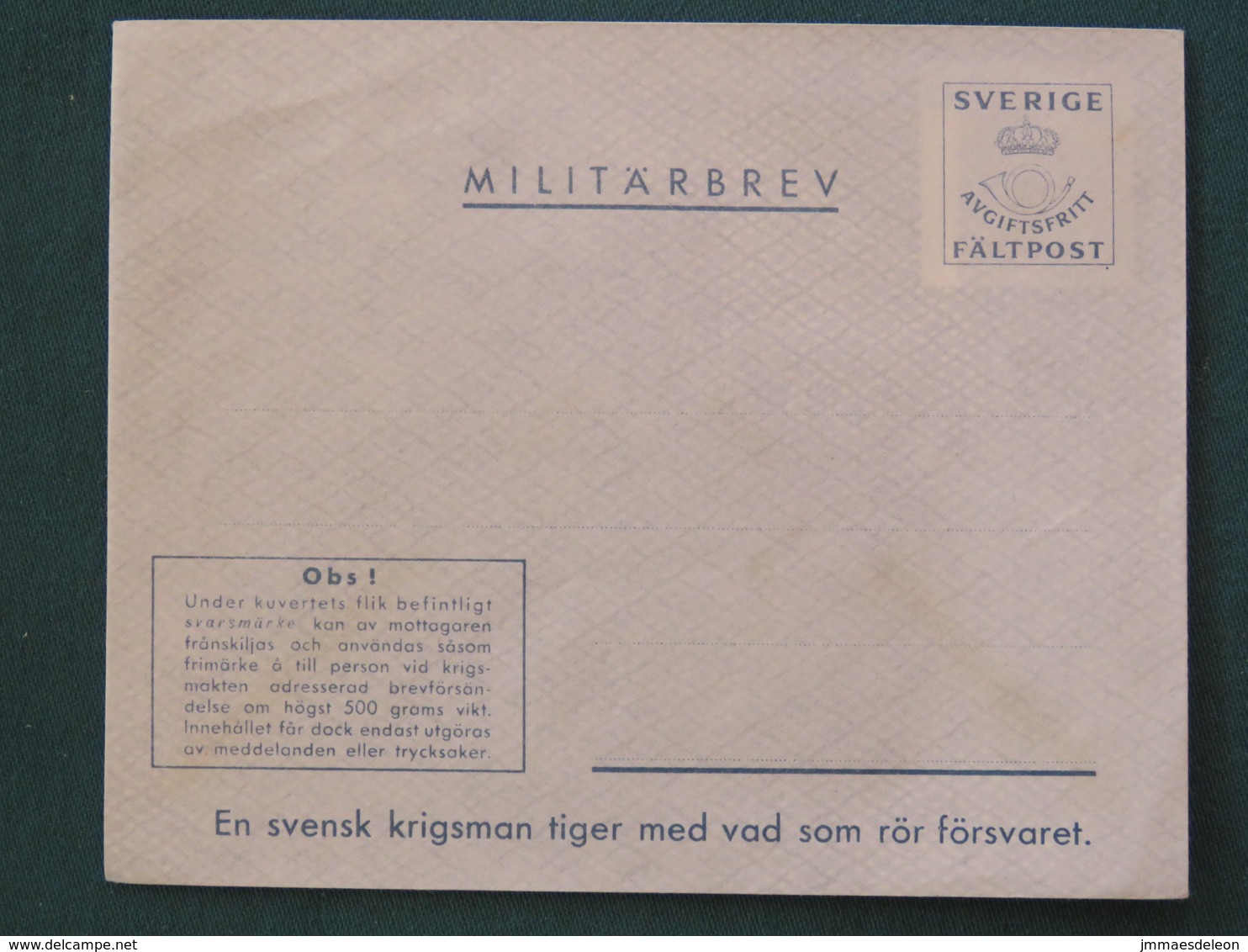 Sweden 1944 Military Army Unused Cover - Militaire Zegels