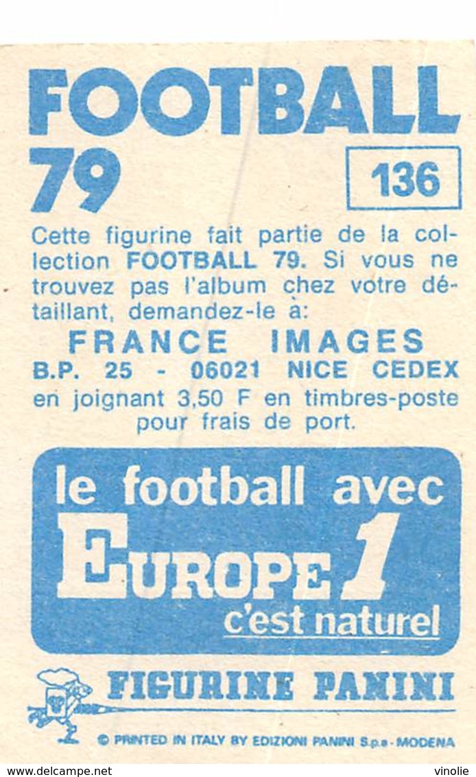 PIE.T.19-8019 : FOOTBALL 1979. IMAGE PANINI N°136.  MONACO. A.S.M. JEAN PETIT - Other & Unclassified