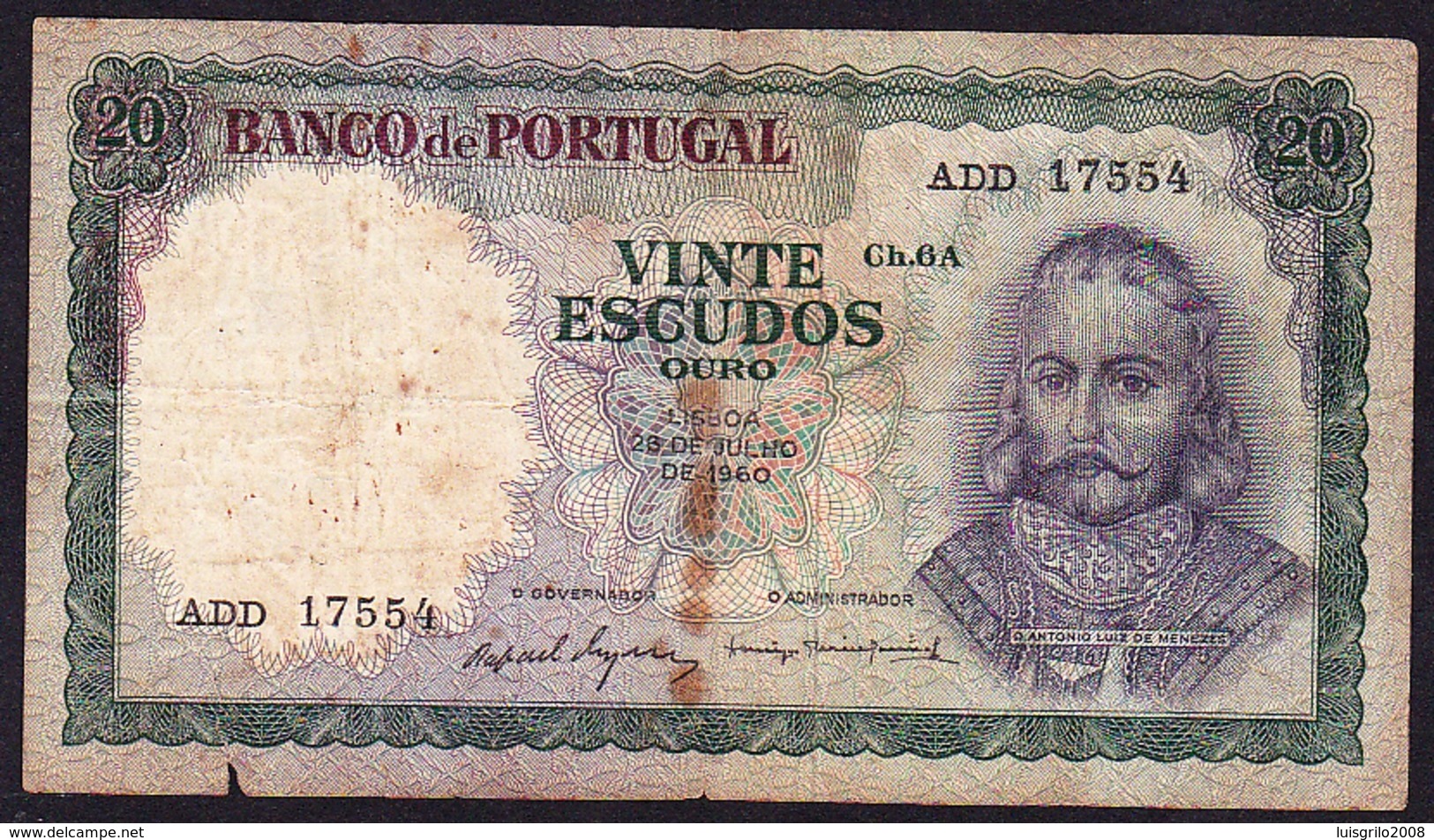 Portugal - 20 Escudos, D. António Luiz De Meneses / 23 Julho 1960 - Portugal