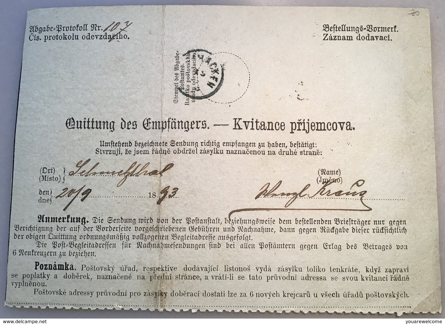 „KÖNIGL WEINBERGE 1893“ = Prag Böhmen Post-Begleitadresse(Österreich Vin Wine Wein Brief Czech Republic - Briefe U. Dokumente