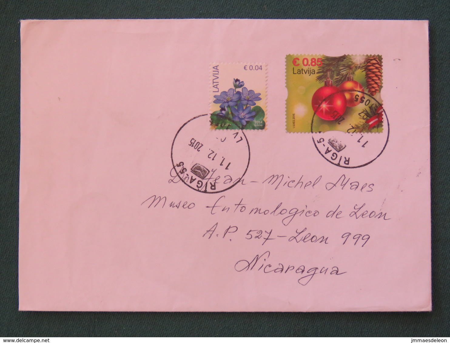 Letonia Latvia 2015 Cover To Nicaragua - Flowers - Christmas - Lettonie