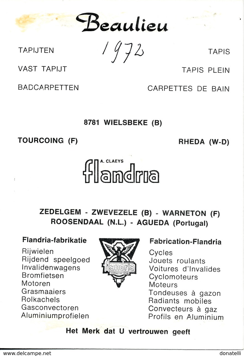 VAN NESTE Willy BEL (Zwevezele (West-Vlaanderen), 10-3-'44) 1972 Beaulieu - Flandria - Wielrennen