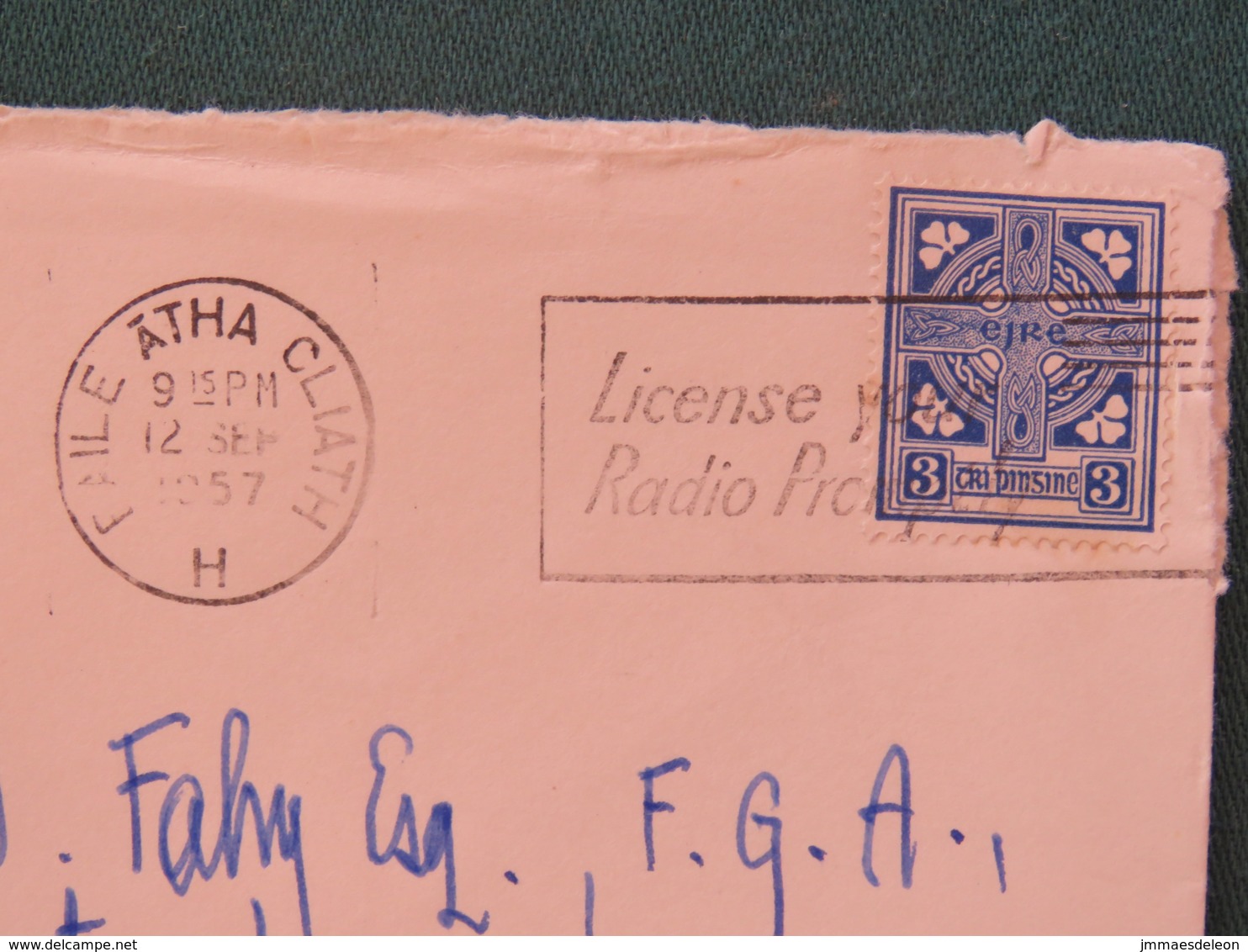 Ireland 1957 Cover To England - Cross - Radio Slogan - Lettres & Documents