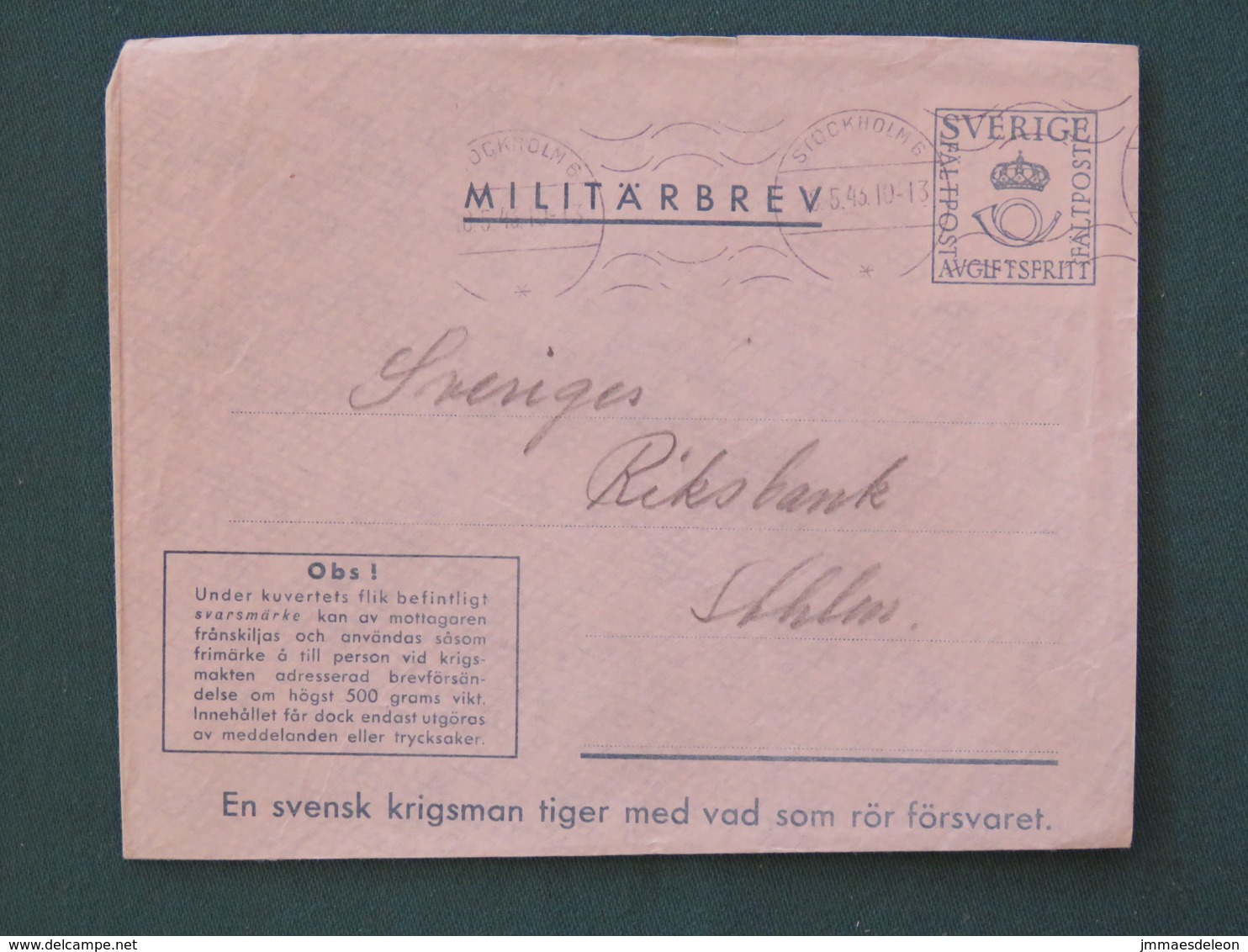 Sweden 1943 Military Army Cover Perhaps Sent From Germany - Militaire Zegels