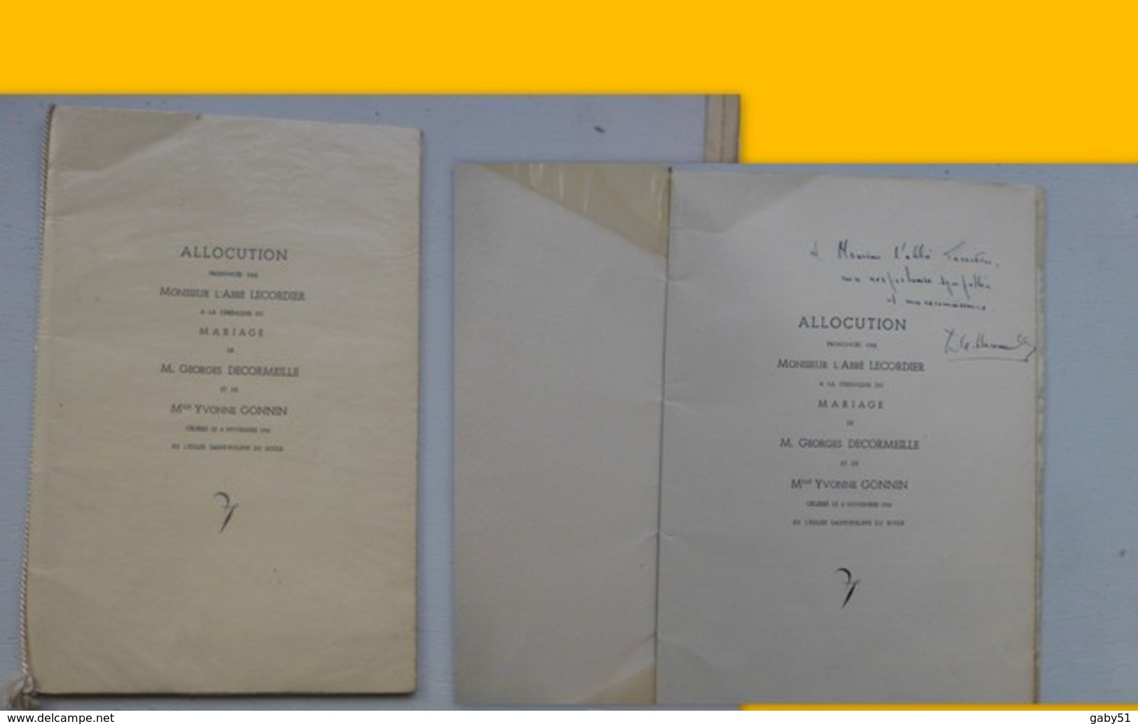 Allocution Mgr Lecordier Pour Mariage Georges Decormeille, 1940, St-Philippe-du-Roule, Dédicacée ; L01 - Signierte Bücher