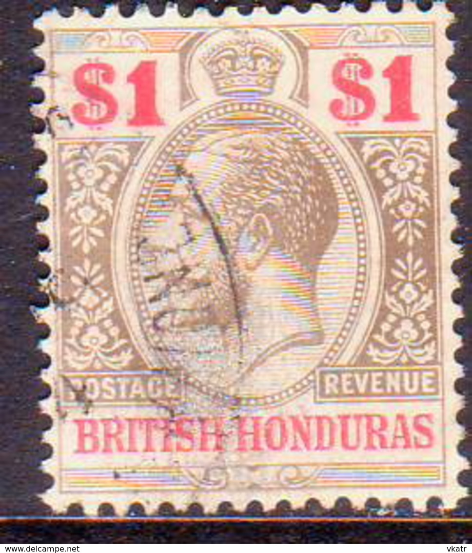 British Honduras 1913 SG #108 $1 Used Wmk Mult.Crown CA CV £70.00 - British Honduras (...-1970)