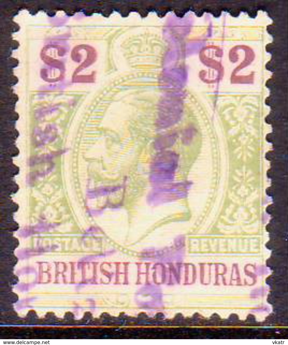 British Honduras 1913 SG #109 $2 Used Wmk Mult.Crown CA CV £130.00 Fiscal Cancellation - British Honduras (...-1970)